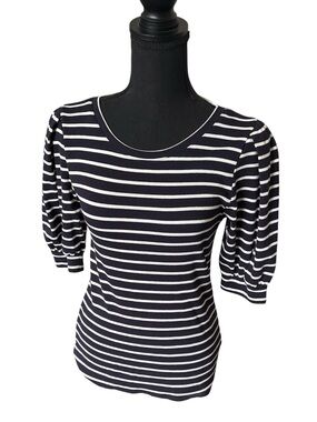 Express Navy & White Striped Puff Sleeve Top, size medium, new with tags